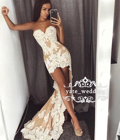 2018 Sexy Short Prom Dresses Sweetheart Appliques Lace Satin Ivory