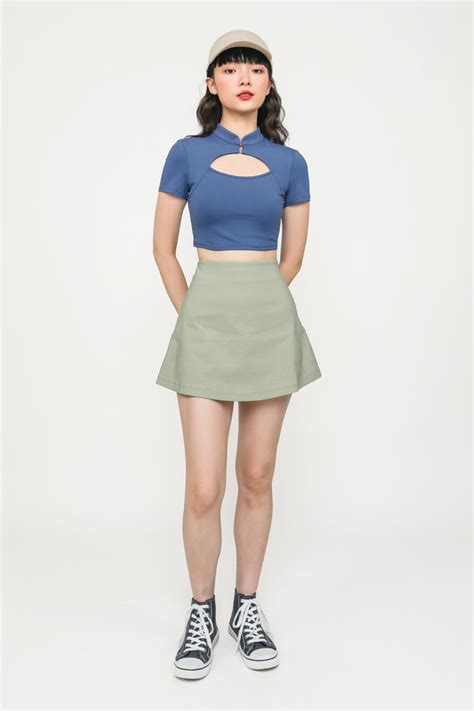 Suki Mandarin Collar Crop Top Blue The Tinsel Rack