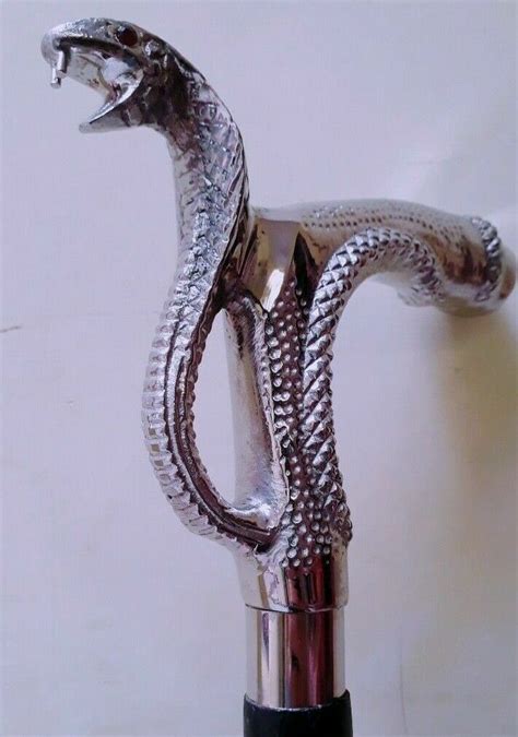 Vintage Big Brass Snake Head Handle Silver Only Handl Gem