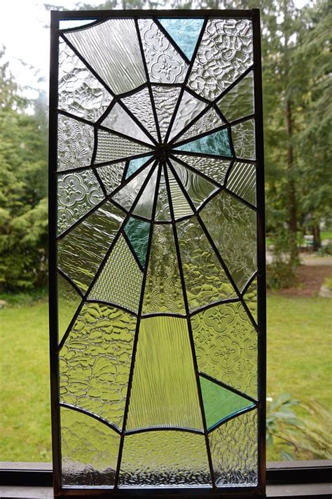 Stained Glass Spider Web In Clear Textured Glass And Turquoise Etsy