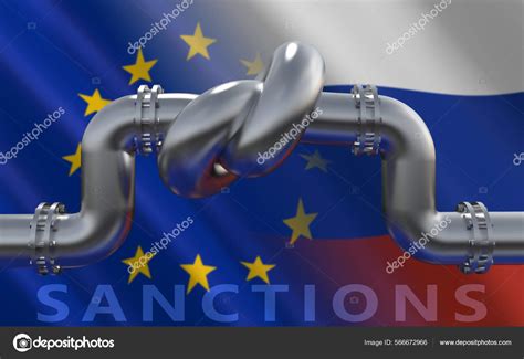 Fuel Gas Pipeline Knot Background European Union Russian Flags