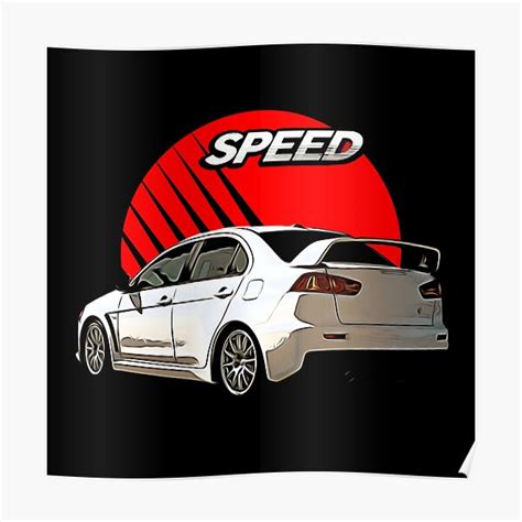 Atrium White Lancer Evo X With Black And Red Speed Poster For Sale