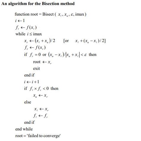 Solved An Algorithm For The Bisection Method Function Root