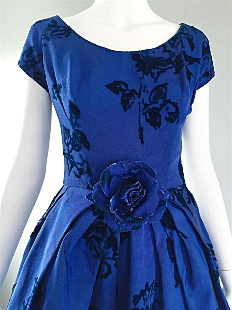 Sensational 1950s Demi Couture Royal Blue Silk Flower Abstract 50s