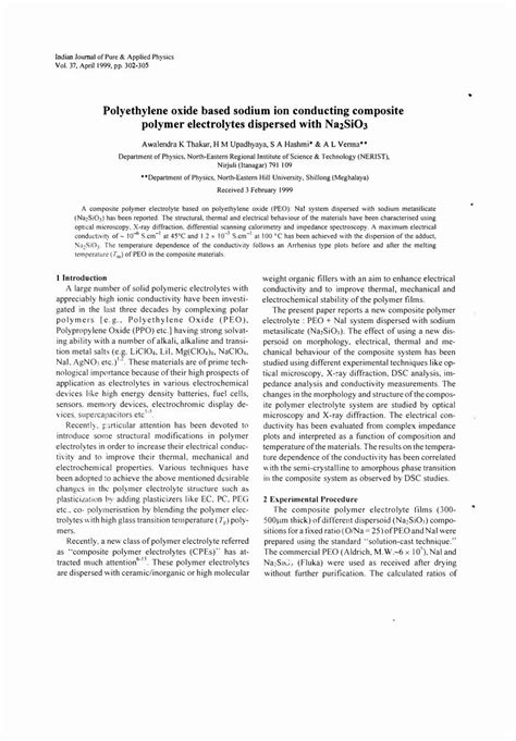 Pdf Polyethylene Oxide Based Sodium Ion Conducting Composite Nopr