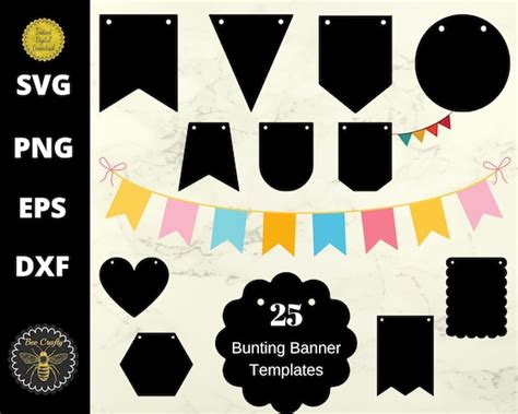 25 Bunting Banner Svg Bundle Flag Bunting Banner Templates Etsy Australia