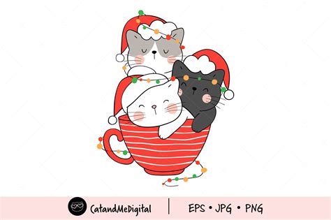 Christmas Cat In Red Cup Clip Art Graphic By Catandme · Creative Fabrica