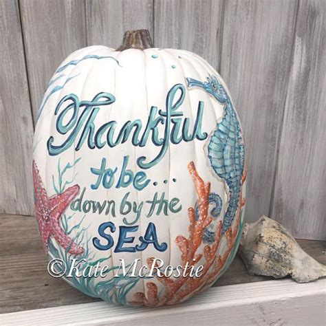 Coastal Fall Pumpkin Painted Pumpkin Pumpkin Centerpiece Etsy Coastal Fall Fall Pumpkins