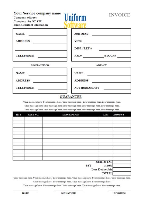 Down Payment Invoice Template