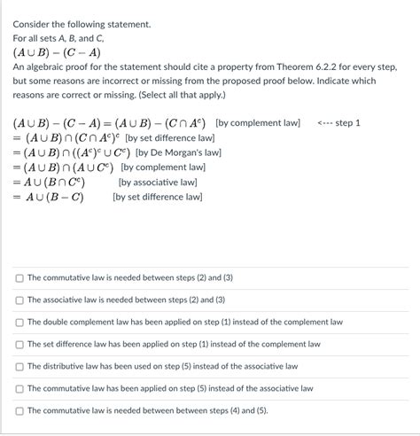 Solved Consider The Following Statement For All Sets A B