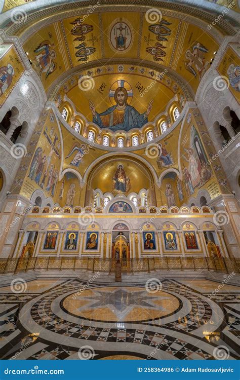 Interior Of Saint Sava Temple In Belgrade Serbia Gold Mosaic