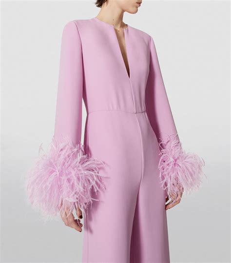 Womens Valentino Garavani Pink Silk Feather Trimmed Jumpsuit Harrods