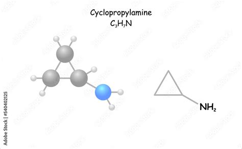 Stylized Molecule Model Structural Formula Of Cyclopropylamine Stock