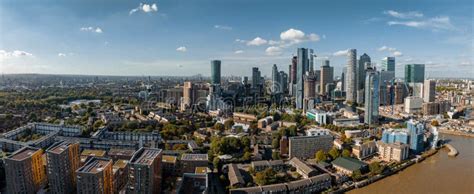 Aerial Panoramic Skyline View of Canary Wharf, the Worlds Leading Financial District in London ...