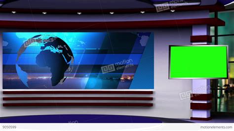 News TV Studio Set Virtual Green Screen Background Loop Stock Video