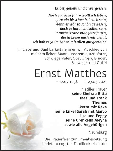 Traueranzeigen Von Ernst Matthes Abschied Nehmen De