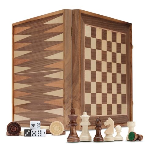 Aanda 16 Inch Deluxe 3 In 1 Wooden Backgammon Set Chess Set With Checkers