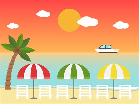 Beach Chairs And Umbrellas On The Sunset Beach 647370 Vector Art At Vecteezy