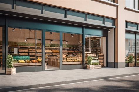 Contemporary Grocery Store Exterior With Large Window Display