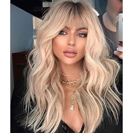 Amazon KOME Blonde Wig With Bangs Dirty Blonde Wavy Wigs For