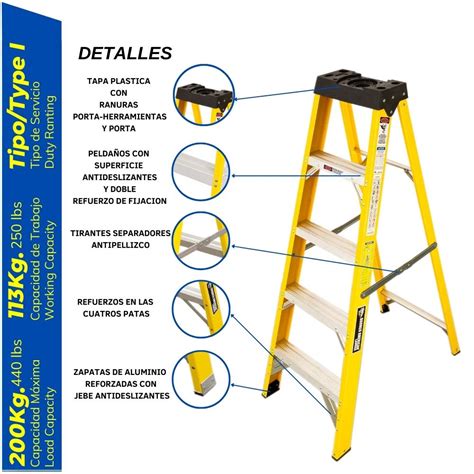 Ripley Escalera Tijera Fibra De Vidrio Profesional Simple Ascenso