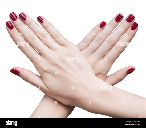 Hands With Red Manicure Stock Photo Alamy