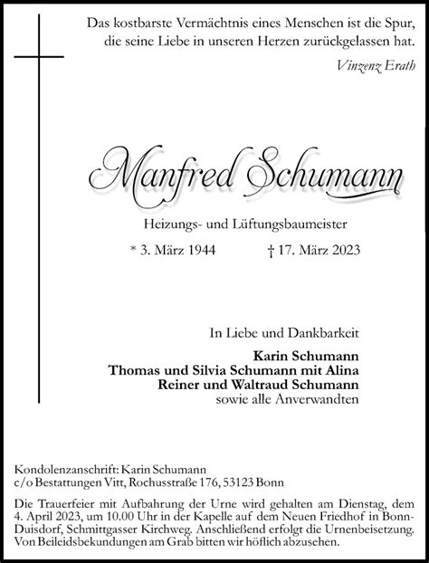 Traueranzeigen Von Manfred Schumann Ga Trauer De