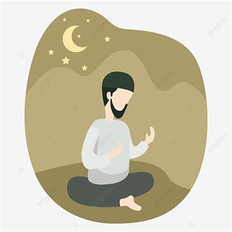 Ramadan Pray Vector Art PNG Muslim Man Praying On Ramadan Night