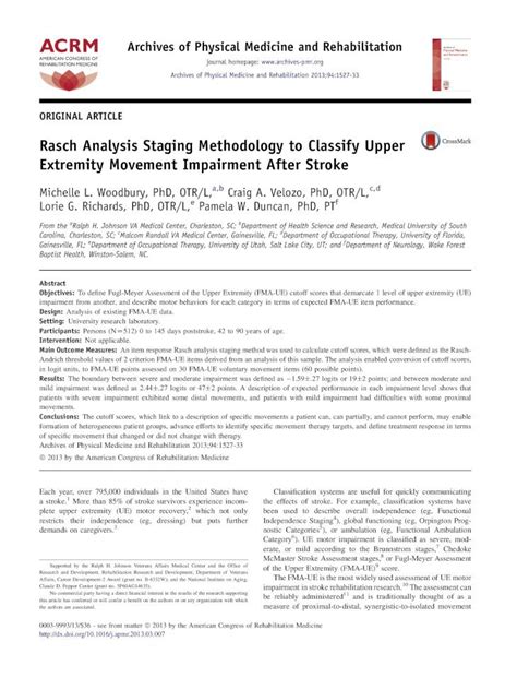 Pdf Rasch Analysis Staging Methodology To Classify Upper Extremity