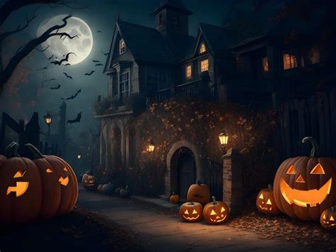 Premium Ai Image Halloween Pumpkin And Bat Background