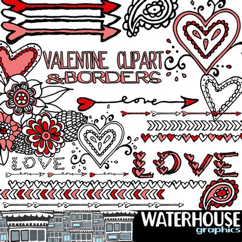 Valentine Clipart Digital Borders Flowers Love Hearts Arrows - Etsy