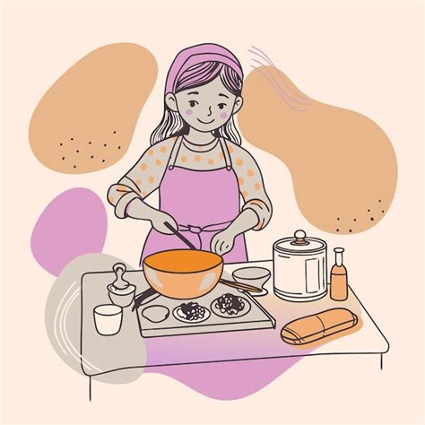 Un Dessin D Une Fille Cuisinant Dans Une Cuisine Avec Un Pot De