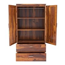 Caspian Modern Solid Wood Wardrobe Clothing Armoire With Shelves