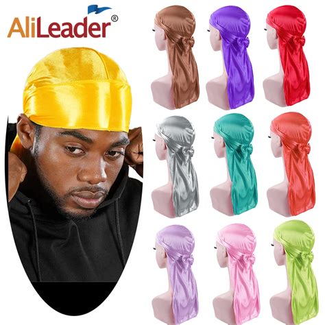 Unissex Seda Durags Bandanas Turbante Chap U Perucas Doo Homens Cetim