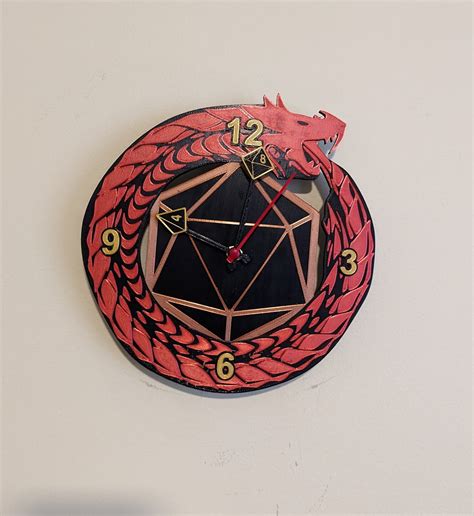 Dnd Wall Clock 3d Printed Dragon And Dice Dungeons And Dragons Clock