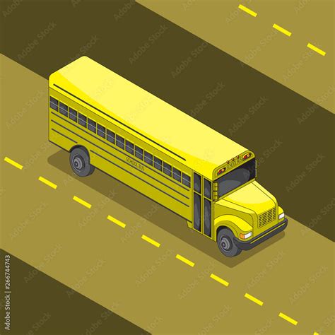 yellow school bus cartoon 3 d angle. Vector image. Stock Vector | Adobe ...