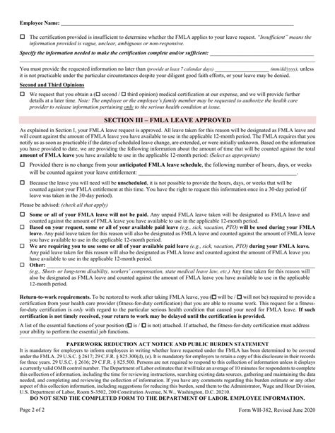 Form Wh 382 Download Fillable Pdf Or Fill Online Fmla Designation Notice Templateroller