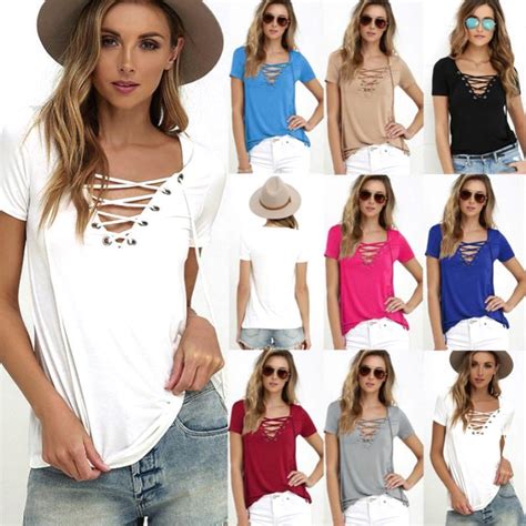 Buy LASPERAL Deep V Neck T Shirts Tees Bandage Blouse Tops Plus Size At