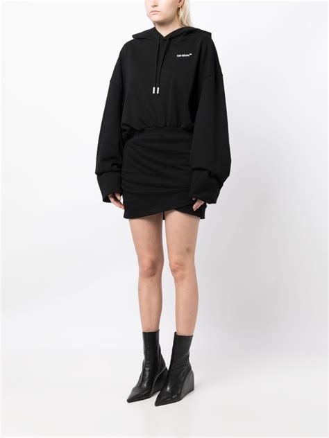 Off White Logo Embroidered Cotton Hoodie Black Farfetch Uk