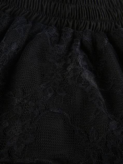 Emmiol Free Shipping 2023 Gothic Lace Paneled Lined Mini Skirt Black L