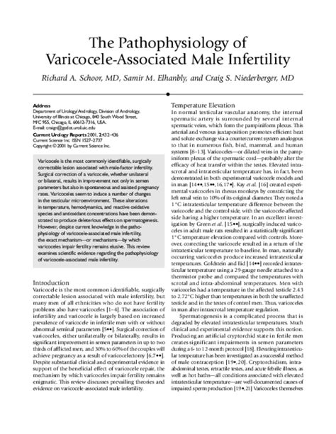 Pdf The Pathophysiology Of Varicocele Associated Male Infertility Richard Schoor