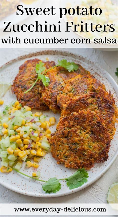 Sweet Potato Zucchini Fritters With Cucumber Corn Salsa Artofit