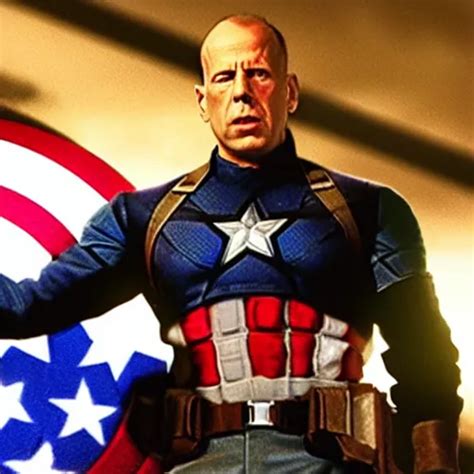 Bruce Willis As Captain America Movie Cinematic Stable Diffusion