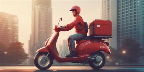 Premium AI Image Delivery Man Ride Scooter Motorcycle With Motion