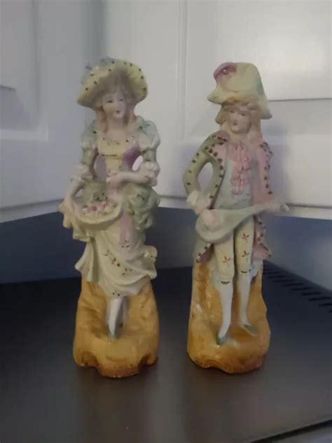 Figurines Pair Antique Bisque Porcelain Man And Woman Couple Landm £4304