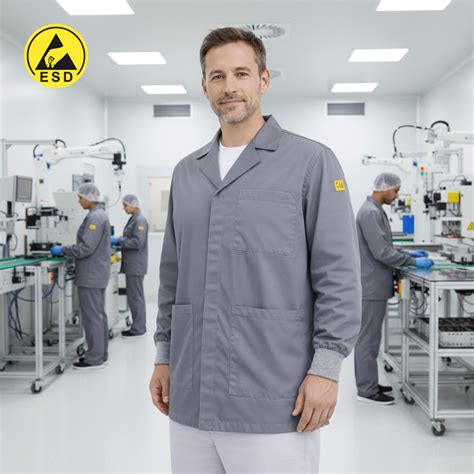grey premium esd lab jacket  cuff unisex static dissipative