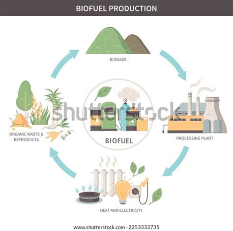 Biofuel Production Flat Infographics Scheme Organic Stock Vector