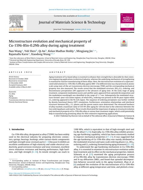 Pdf Microstructure Evolution And Mechanical Property Of Cu Ni Sn