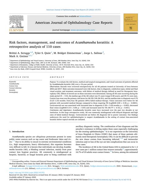 Pdf Risk Factors Management And Outcomes Of Acanthamoeba Keratitis A Retrospective Analysis