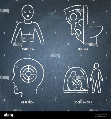 Chalkboard Mental Disorders Icon Set In Line Style Social Phobia